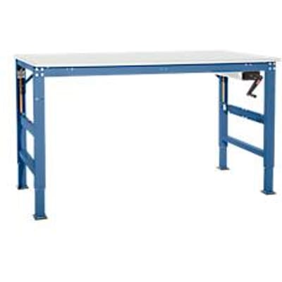Werktafel Ergo K, met zwengel,  1250 x 800 mm, Tafelblad PVC afwerking, briljantblauw