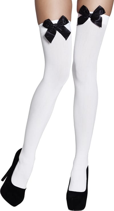 Boland - Paar kousen Bow wit/zwart Wit - Volwassenen - Vrouwen - Burlesque - Sexy - Black and White- Verpleegster - Bierfest