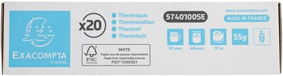 Exacompta 120x Rol 1vouw thermisch papier 55g 57x40mm zonder BPA ( per 5) - Wit - 5740100SE