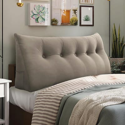Groot Driehoekig Kussen voor Bed, Hoog Rugleuning Kussen voor TV Kijken en Lezen, Verkrijgbaar in Diverse Maten, Lichtbruin, 120 cm