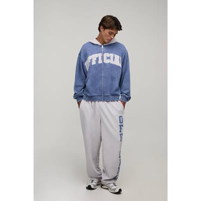 Oversized Boxy Trainingspak Met Officieel Appliqué, Rits Hoodie & Wijde Pijpen Joggingbroek | Navy | Size XS