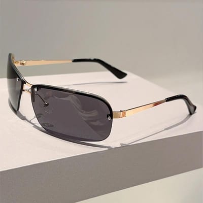 Heren Stijlvolle Gradiënt Casual Zonnebrillen Dames Trendy Dubbele Brug Design Decoratieve Zonnebrillen KAMMPT Y2k Randloze Zonnebrillen without case white