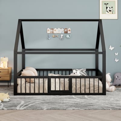 Platbed - 140 x 200 cm - Metaal Bedframe - Kinderbed - Zonder Matras - Zwart
