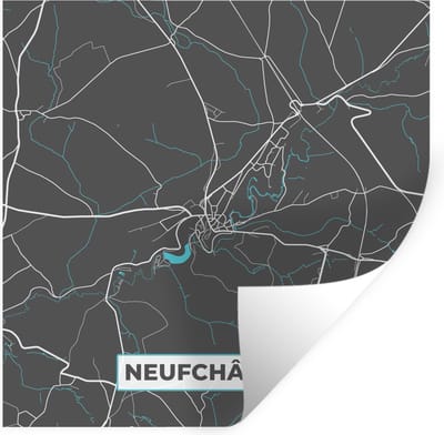 Muurstickers - Sticker Folie - Kaart – Plattegrond – Stadskaart – Neufchâteau – België - Grijs - 100x100 cm - Plakfolie - Muurstickers Kinderkamer - Zelfklevend Behang XXL - Zelfklevend behangpapier - Stickerfolie