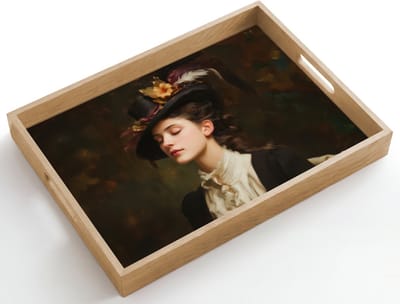 Dienblad hout 50x35 cm - Schootdienblad - Vrouw - Victoriaans - Portret - Borrelplank rechthoek - Plateau dienbladen