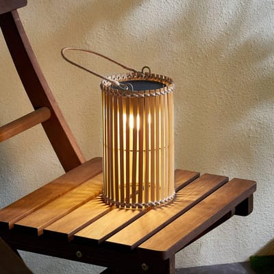 Lindby - Solar buitenverlichting- met dimmer - 1licht - Bamboe - H: 21.5 cm - hel hout - Inclusief lichtbron