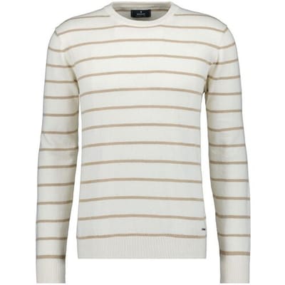 Ragman Trui Cotton Linnen Knit Round Neck Stripe Ecru / male