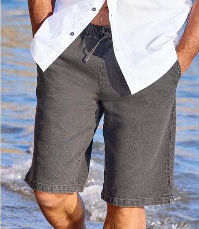 ATLAS FOR MEN - Comfortabele bermuda van grijs stretchdenim - Heren - Verkrijgbaar in grote maten - XL