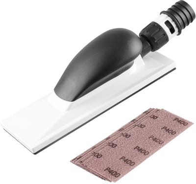 Handschuurmachine met afzuiging 200 x 70 mm, 51 gaten, aluminiumoxide schuurpapier P80-P400, stofvrij slijpen, voor hout, spatel, lak, kunststof en metaal, incl. 5 st. netschuurstrips
