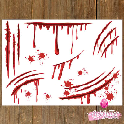 GetGlitterBaby® - Krabwonden Tattoo / Halloween Decoratie Versiering / Carnaval Schmink Make Up Plak Tattoos Bloed / Tijdelijke Tattoo / Nep Tatoeage - Krabwonden / Krassen