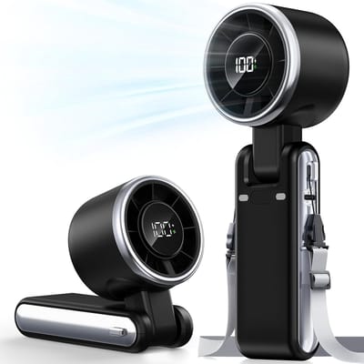 Mini Handventilator - 5 Versnellingen en 4000mAh - Draagbare Turbo Fan voor Koele Lucht - Oplaadbaar en Geschikt voor Strand en Reizen - Zwart - 1 Stuk