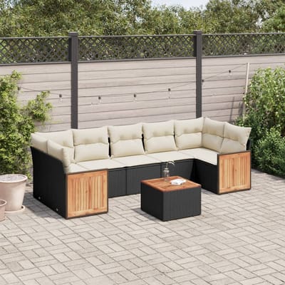 vidaXL - 8-delige - Loungeset - met - kussens - poly - rattan - zwart