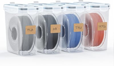 Famanu – Set van 4 filament-opbergdozen voor 3D-printmateriaal, waterdicht en stofdicht, met droogmiddel en etiketten, 4,0 l