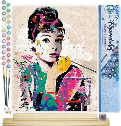 Figured'Art Schilderen op Nummer Volwassenen canvas Audrey - Handwerk acrylverf Kit DIY Compleet - 40x50cm met DIY houten lijst