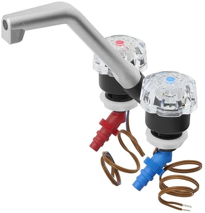 Mengkraan Warm/Koud Water De Luxe 12V Ø20 mm Zwart/Chroom – Camping Waterkraan met Grote Draaiknoppen voor Camper en Caravan