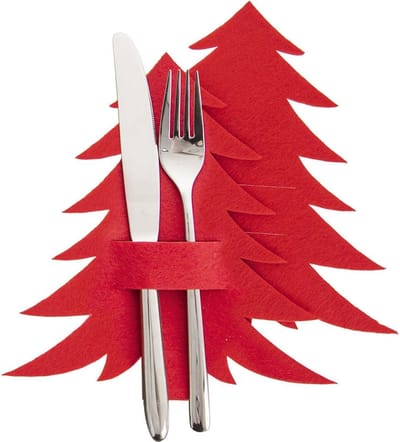 Bestekzakje Rood Kerstboom 2 stuks - Bestek Zakje - Bestekhoes - Bestekhouder voor Tafel