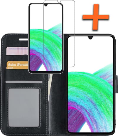 Hoes - Met Screenprotector - Geschikt voor Samsung Galaxy A33 - Luxe Pasjeshouder - Bookcase Portemonee - Flip Case - Kunstleer Book Case - Flipcase - Book Cover - Walletcase - PortemonneeHoes - Zwart