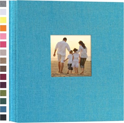 Linnen Fotoalbum - Fotoboek Grote Capaciteit - Herinneringen Bewaren - Hardcover met Raam - 600 Foto's - Blauw