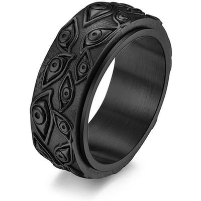 RVS draaibare ring boze oog diagram, mannelijke en vrouwelijke draaibare angstverlichtende Fidget ring, Gotische punk sieraden cadeau 11 black