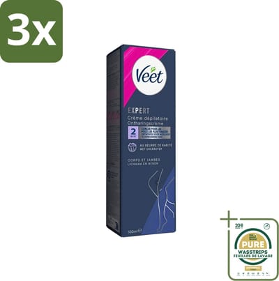 3 x Veet Expert - Ontharingscreme met sheaboter - Lichaam & benen - Alle huidtypes - 100ml - Grootverpakking - Ontharing Crème - Haar Verwijderen - Sheaboter Crème - Huid Hyderatatie - Ontharing Benen