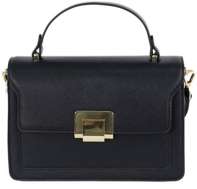 Solier Livia F33 - schoudertas dames - zwart - saffiano eco leer - verstelbare schouderriem - goudkleurige details