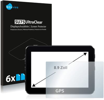 Savvies - Screenprotector voor Navigatie en GPS met 8.9 inch-scherm [195 mm x 114 mm, 1:2] Folie Beschermfolie transparant 6 Stuks