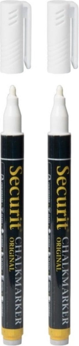 2x stuks securit krijtbord stift - wit - ronde punt 1-2 mm - voor borden glas en keramiek