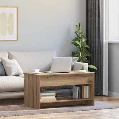 vidaXL - Salontafel - Artisan - Eiken - 80 - x - 50,5 - x - 41,5 - cm - Bewerkt - hout