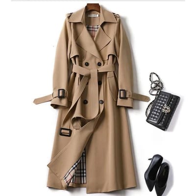 Coupe-vent mi-long pour femme, manteau au dessus du genou, grande taille, Style britannique populaire, printemps et automne L kaki