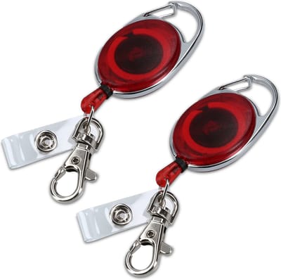 kwmobile sleutelhanger met uittrekbaar koord - Set van 2 stuks - Uitschuifbare broekclip voor sleutels en pasje - Uittrekbare pasjeshouder - Rood