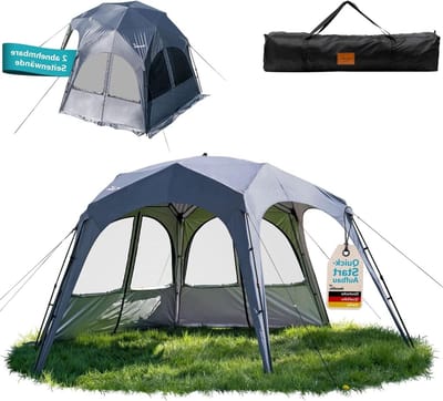 Tuinpaviljoen - Partytent Gazebo - Buitenfeest Organiseren - Quick-Start Opbouw - 462 x 400 x 230 cm - Grijs