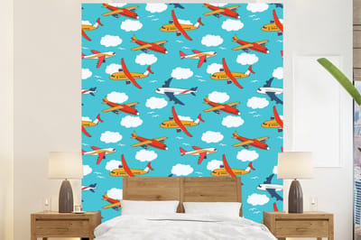 Behang - Fotobehang Patronen - Vliegtuig - Wolk - Lucht - Jongen - Kindje - Kinderen - Kids - Breedte 225 cm x hoogte 280 cm