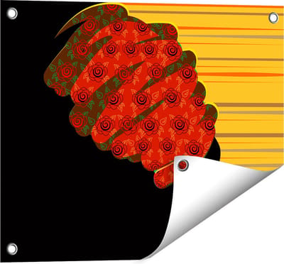 Gards Tuinposter Afrikaanse Vrouw met Bloemen Tulband - Abstract - 50x40 cm - Tuindoek - Tuindecoratie - Wanddecoratie buiten - Tuinschilderij