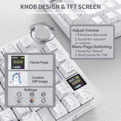 Mechanisch Toetsenbord met TFT-scherm, 75% ANSI-indeling, Draadloos/Bluetooth/Bedraad, Hot-Swap voor PC en Mac