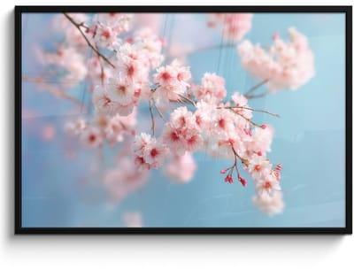 Poster in lijst - Fotolijst 120x80 cm - Posters - Takken - Bloesems - Roze - Posterlijst zwart - Decoratie - Wanddecoratie woonkamer - Muurdecoratie slaapkamer