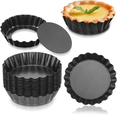 16x Mini Taartvormpjes met Losse Bodem | Anti-Aanbak | Quiche & Eiertaartvormen (7,5 cm)