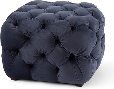 Voetenbank Poef - Decoratief Meubel - Zitruimte Creëren - Knoopgetufte Afwerking - 60x60x40cm - Marineblauw