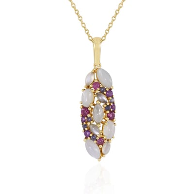 Cavill - Zilveren 925 Sterling Ketting - Witte en Zilveren Maansteen 2,27ct met Rhodoliet - Elegante Handgemaakte Edelsteen Sieraden