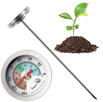 Bodemthermometer - Tuin thermometer - Bodemtemperatuur meten - Roestvrij staal - 20 cm diep - Zilver