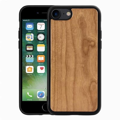 Mobiq houten hoesje geschikt voor iPhone SE (2022) / geschikt voor iPhone SE (2020) / geschikt voor iPhone 8 / geschikt voor iPhone 7 - Back cover hoesje gemaakt van echt hout kersen