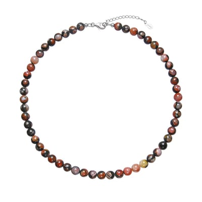 Cavill - Zilveren Halsketting - 925 Sterling Zilver - Natuurlijke Rode Agaat - 188 ct - Ronde 8 mm Kralen - Verstelbaar - Elegant Dames Sieraad