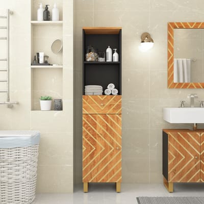 vidaXL - Badkamerkast - 38x33,5x160 - cm - massief - mangohout - bruin - en - zwart