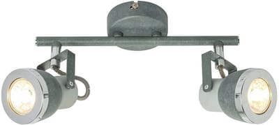 Plafondspot grijs Woonkamerlamp Plafondlamp met verstelbare spots, steengrijs metaal, 2x GU10, LxH 26 x 18,5 cm