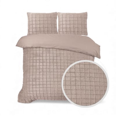Husch Teddy Fleece Faux Fur Dekbedovertrek Taupe - Tweepersoons - 200x200/220 cm - Heerlijk Zacht