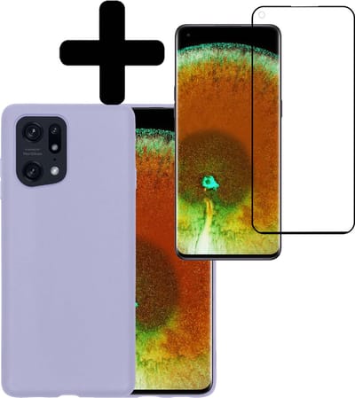 Hoesje - Met Screenprotector - Geschikt voor OPPO Find X5 - Sterk & Shockproof - Back Cover - Siliconen Case - Telefoon Hoes - Telefoonhoesjes - Lila
