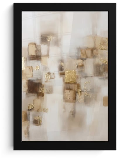 Poster in lijst - Fotolijst 20x30 cm - Posters - Abstracte vierkanten - Aardetonen - Mistig - Posterlijst zwart - Decoratie - Wanddecoratie woonkamer - Muurdecoratie slaapkamer