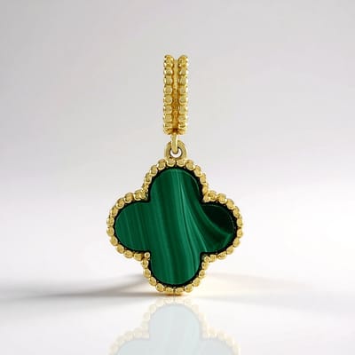 Cavill - Zilveren Hanger 925 Sterling Verguld - Fancy Cut Malachiet 1,666 ct - Groene Edelsteen Sieraad - Elegante Vierbladig Klavertje Design
