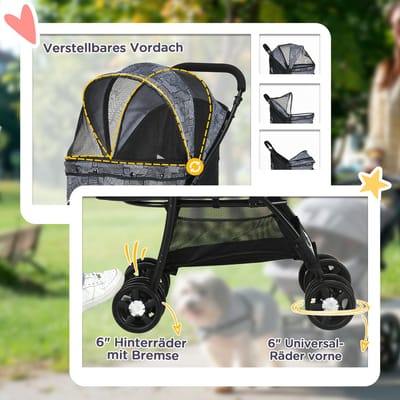 HAUSS SPOLE Dierenbuggy Opvouwbaar - 81 x 48 x 99 cm - Polyester - Zwart - Met Netvensters En Opbergruimte Voor Honden En Katten