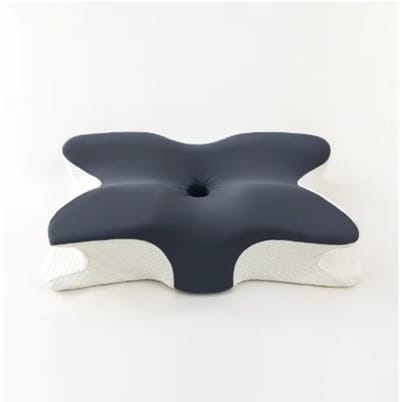 NaevaMi Hoofdkussen Nekklachten - Traagschuim Kussen Zijslaper - Nekkussen Memory Foam - Contourorthopedisch Kussen voor Nekpijn – Ondersteunend en Gemaakt van Hoogwaardig Polyester – Antistatisch en Anti-Snurk – 65x40x12cm - Wit/Grijs