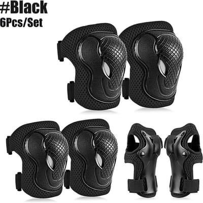6 Stuks/Set Knie Elleboog Pols Beschermers Beschermende Sets Kinderen Jongen Meisje Uitrusting Geschikt Voor Skates Fietsen Skateboard Skaten Scooter Rijden M zwart
